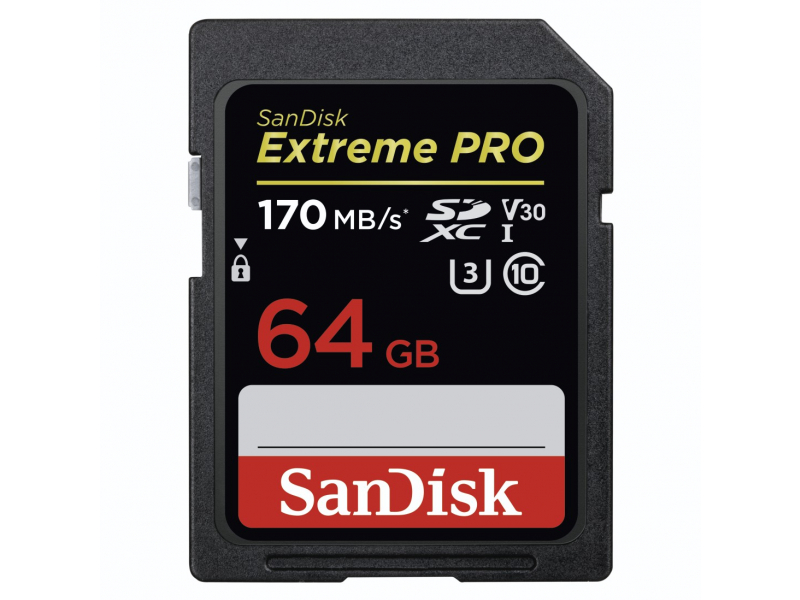 183530 SD-XC Extreme Pro (R/W: 170/90 MB/s) 64 GB, V30, UHS-3